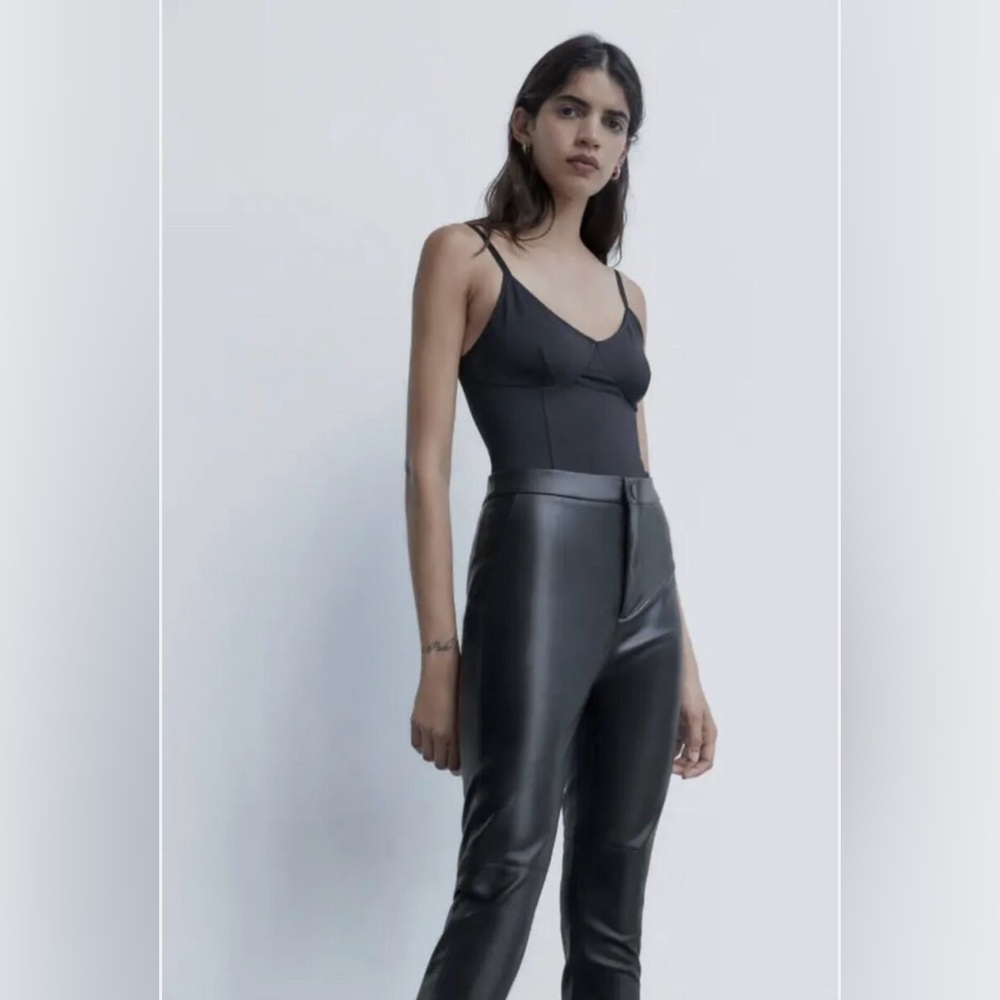 ZARA Black Faux Leather Pants - Picture 2 of 12